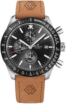 Giewont Chronograph Sapphire Vīriešu Rokas Pulkstenis Brown Black Leather 44mm (GW8720-A1)
