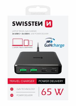 Swissten Desktop GaN Charger Adaperis 2x USB-C / 2x USB / 65W (22057100)