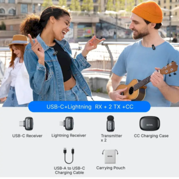 BOYA Mini 2-01 Lightning + USB-C Wireless Microphone Set Bezvadu mikrofonu komplekts (2xTX 2xRX) / 2.4GHz / 48kHz/24bit (BOYA-mini-2-01)