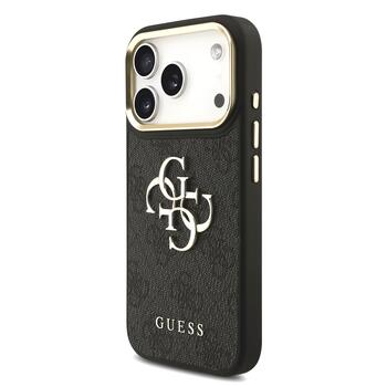 Guess PU Leather 4G Metal Logo Gold Frame Case Aizsargapvalks priekš iPhone 17 Pro / melns (GUHCP17L4GMGCGR)