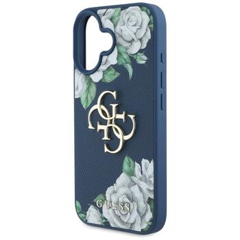 Case Guess Grained Roses Big 4G logo Aizsargapvalks priekš iPhone 16 / zils (GUHCP16SPGROP4MB)