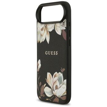Guess Grained Flowers Classic Logo MagSafe Aizsargapvalks priekš iPhone Air / melns (GUHMP17MPGNMPLMK)