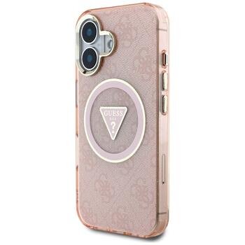Case Guess IML Metal Glitter 4G Circle Triangle MagSafe Защитный чехол для iPhone 16 / розовый (GUHMP16SHG4PRTGP)