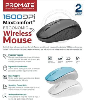 PROMATE TRACKER MaxComfort® Ergonomic Bezvadu pele (MOUTRACKERBK)
