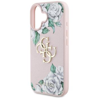 Case Guess Grained Roses Big 4G logo Защитный чехол для iPhone 16 / розовый (GUHCP16SPGROP4MP)