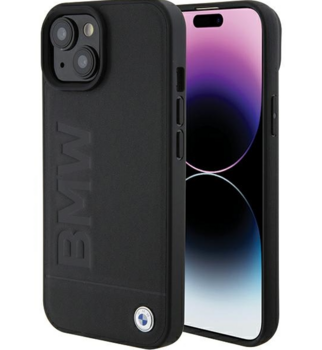BMW Magsafe Leather Hot Stamp Case Защитный Чехол для Apple iPhone 15 Plus (BMHMP15MSLLBK)