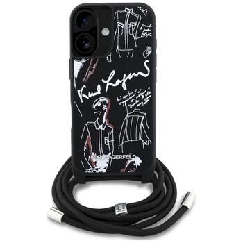 Karl Lagerfeld Crossbody Grained Pattern & Logo MagSafe Защитный чехол для iPhone 16 / чёрный (KLHCP16SPGGRMPCK)