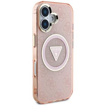 Case Guess IML Metal Glitter 4G Circle Triangle MagSafe Защитный чехол для iPhone 16 / розовый (GUHMP16SHG4PRTGP)