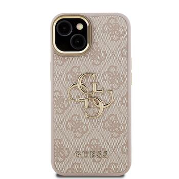 Guess PU 4G Metal Logo Stand Camera Frame Case Защитный чехол для iPhone 15 / розовый (GUHCP15SPCS4GP4P)