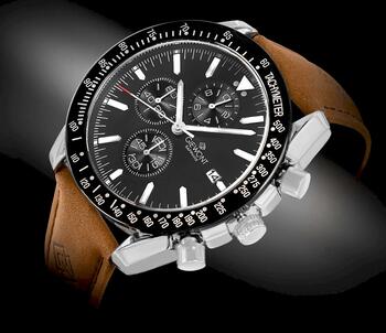 Giewont Chronograph Sapphire Vīriešu Rokas Pulkstenis Brown Black Leather 44mm (GW8720-A1)