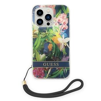 Guess GUOHCP14XHFLSB Flower Strap Aizsargapvalks priekš iPhone 14 Pro Max 6,7