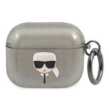 Karl Lagerfeld KLA3UKHGK AirPods 3 cover Защитный чехол для AirPods 3 Glitter Karl`s Head / чёрный (KLA3UKHGK)