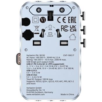 Verbatim Travel Адаптер EU / UK / US / 2x USB-C / 2x USB-A / USB-C 100W (30192)
