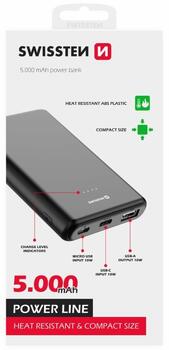 Swissten Line Power Bank Переносная зарядная батарея USB / USB-C / Micro USB / 10W / 5000 mAh (22013910)