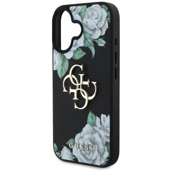 Case Guess Grained Roses Big 4G logo Aizsargapvalks priekš iPhone 16 / melns (GUHCP16SPGROP4MK)