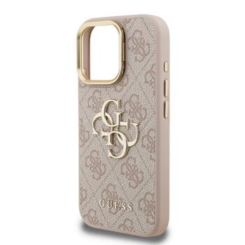 Guess PU 4G Metal Logo Stand Camera Frame Case Защитный чехол для iPhone 15 Pro Max / розовый (GUHCP15XPCS4GP4P)