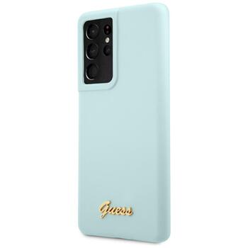 Guess GUHCS21LLSLMGLB Silicone Script Metal Logo Защитный чехол для Samsung Galaxy S21 Ultra G998 / синий (GUHCS21LLSLMGLB)