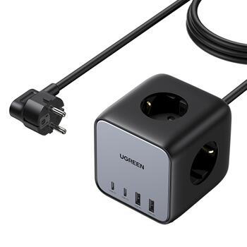 UGREEN CD268 DigiNest Удлинитель 1.8m 3 розетки с USB зарядным устройством (2x USB-A max 22.5W, 2x USB-C max 65W) / чёрный (UG-60113)