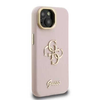 Guess PU Grained 4G Logo Stand Camera Frame Case Защитный чехол для iPhone 15 / розовый (GUHCP15SPCS4GSP)