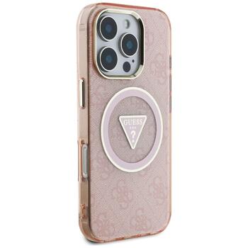 Guess IML Metal Glitter 4G Circle Triangle MagSafe Aizsargapvalks priekš iPhone 16 Pro / rozā (GUHMP16LHG4PRTGP)