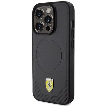 Ferrari Carbon Metal Logo MagSafe Back Case Aizsargapvalks Priekš Apple iPhone 15 Pro (FEHMP15LPTEK)