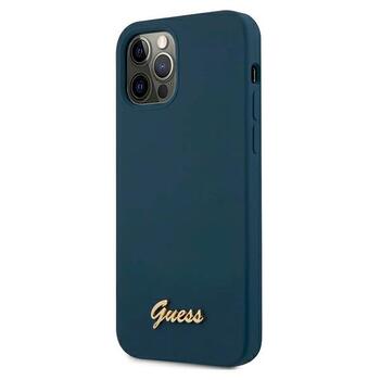 Guess GUHCP12LLSLMGBL Metal Logo Script Aizsargapvalks priekš iPhone 12 Pro Max 6,7