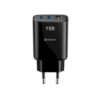 Swissten Edge Сетевое зарядное устройство 2x USB-C PD 65W + USB-A QC 18W Черный (22071721)