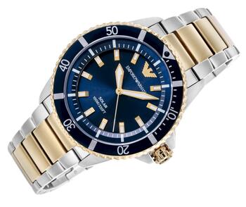 Emporio Armani World Explorer Solar Chronograph Rokas Pulkstenis AR11738 Silver Blue 42mm (AR11738)