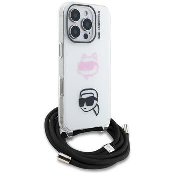 Karl Lagerfeld IML Crossbody Karl&Choupette Head Aizsargapvalks priekš iPhone 16 Pro Max / balts (KLHCP16XHCDHGFBH)