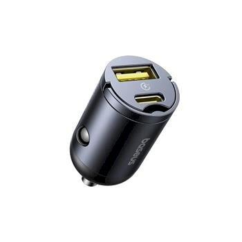 Baseus Tiny Star Mini Car Charger Auto lādētājs USB-A/USB-C 30W / kosmiski melns (C00035001121-02)