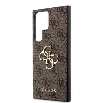 Guess PU 4G Metal Logo Case Aizsargapvalks priekš Samsung Galaxy S23 Ultra / brūns (GUHCS23L4GMGBR)