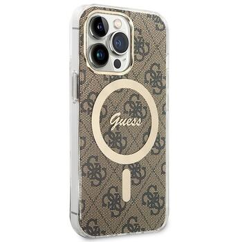 Guess Set GUBPP13LH4EACSW Case+ Charger Hard Case 4G Print MagSafe Aizsargapvalks priekš iPhone 13 Pro / brūns (GUBPP13LH4EACSW)