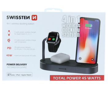 Swistten 4in1 MFI Wireless Docking Station 45W Беспроводная зарядная док-станция для Apple iPhone / Apple Watch / iPod (22055600)