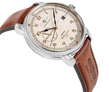Zeppelin Méditerranée 9668-5 Automatic Vīriešu Pulkstenis 40mm Beige Dial Brown Leather Strap (9668-5)