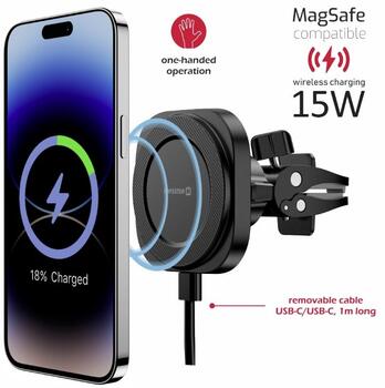 Swissten Magstick Авто Держатель с Беспроводной Зарядкой 15W (65010611)