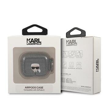 Karl Lagerfeld KLA3UKHGK AirPods 3 cover Защитный чехол для AirPods 3 Glitter Karl`s Head / чёрный (KLA3UKHGK)