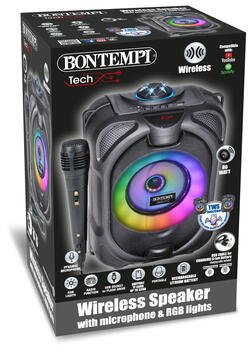 BONTEMPI TECH bezvadu skaļrunis ar mikrofonu un RGB gaismām, 491020