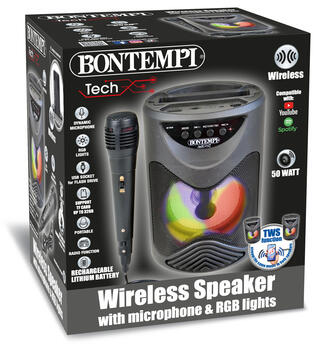 BONTEMPI bezvadu skaļrunis ar mikrofonu un RGB apgaismojumu, 491010