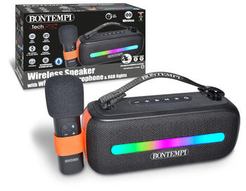 BONTEMPI TECH bezvadu skaļrunis ar bezvadu mikrofonu un RGB gaismām, 491050