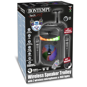 BONTEMPI bezvadu skaļrunis ar 2 mikrofoniem un RGB gaismām, 49 1070