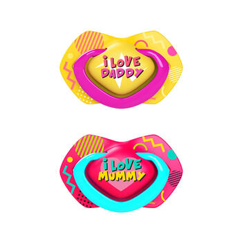 CANPOL BABIES silikona māneklītis, simetrisks NEON LOVE, 0-6m, 2 gab, 22/652_pin