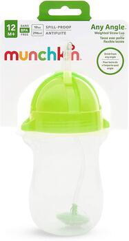 MUNCHKIN jebkura leņķa krūzīte ar salmiņu-zaļa, 12m+, 296ml,90118