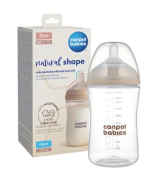 CANPOL BABIES barošanas pudelīte ar knupīti NATURAL SHAPE, 260 ml, 35/401