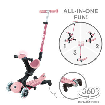 GLOBBER skrejritenis Go Up Deluxe Lights 360°, pasteļrozā, 699-310