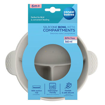 CANPOL BABIES silikona bļoda ar neslīdošu dibenu DOTS, 3 nodalījumiem, 360 ml, 51/403_grey