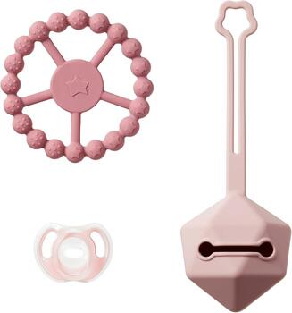 TOMMEE TIPPEE silikona knupītis ar knupīša turētāju un graužammantu, pink, 433609