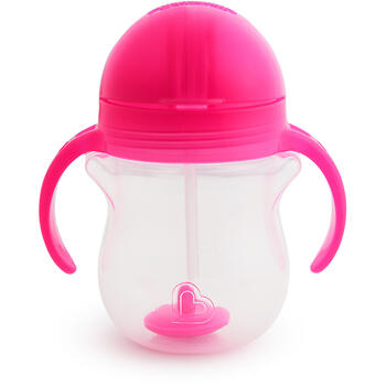 MUNCHKIN pudelīte ar salmiņu, 207ml, 6m+, pink, 90123