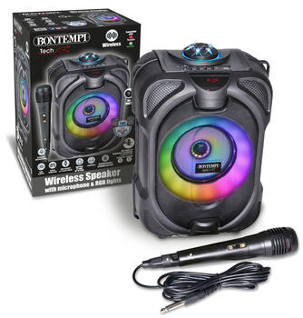 BONTEMPI TECH bezvadu skaļrunis ar mikrofonu un RGB gaismām, 491020