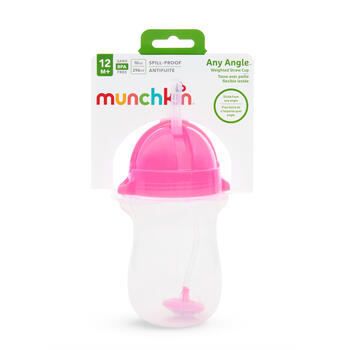 MUNCHKIN jebkura leņķa krūzīte ar salmiņu-rozā, 12m+, 296ml, 90117