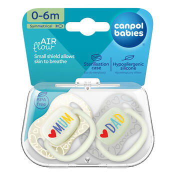 CANPOL BABIES silikona simetrisks māneklītis LoveMum&Dad, 0-6m, 2 gab., 34/939